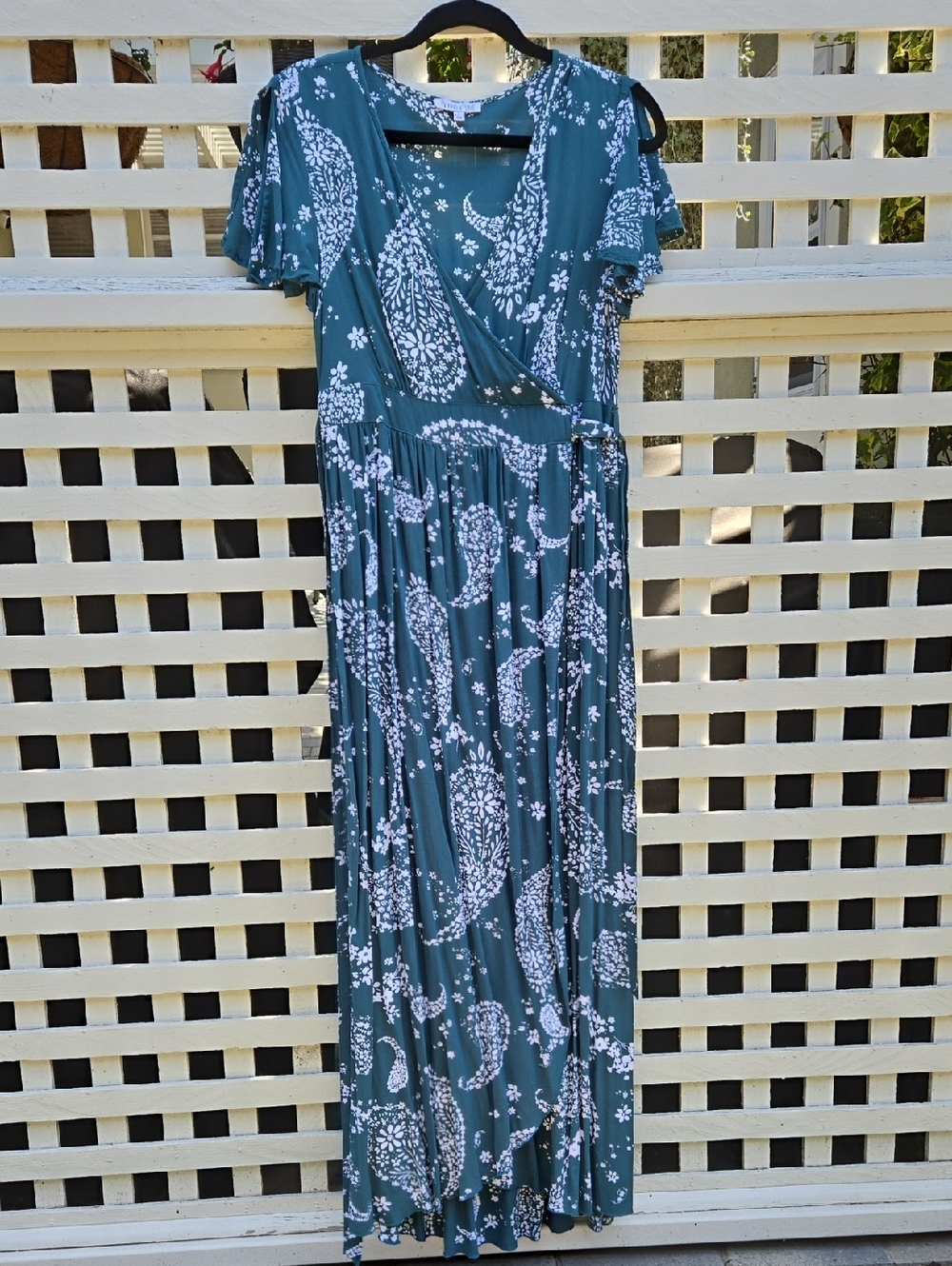 Patrons of Peace Teal Green Rayon Maxi Dress Size L
